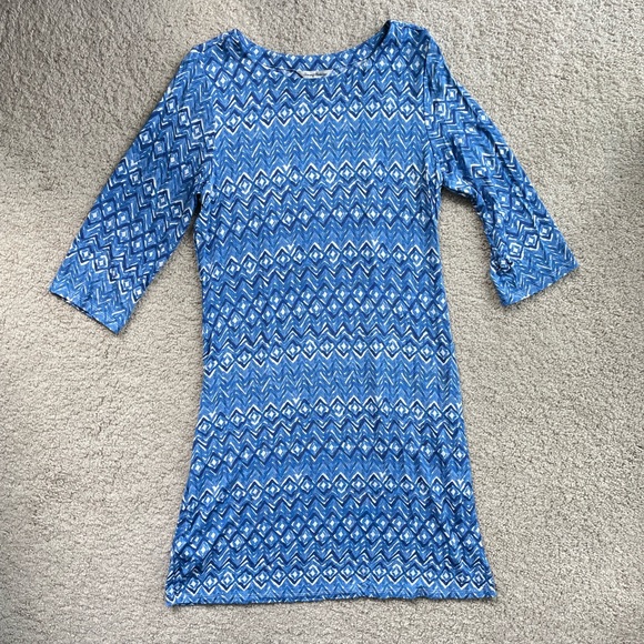 Tommy Bahama Dresses & Skirts - Tommy Bahama, Tribal Tropical Pattern Dress, Blue, Three Quarter Sleeve, Large
